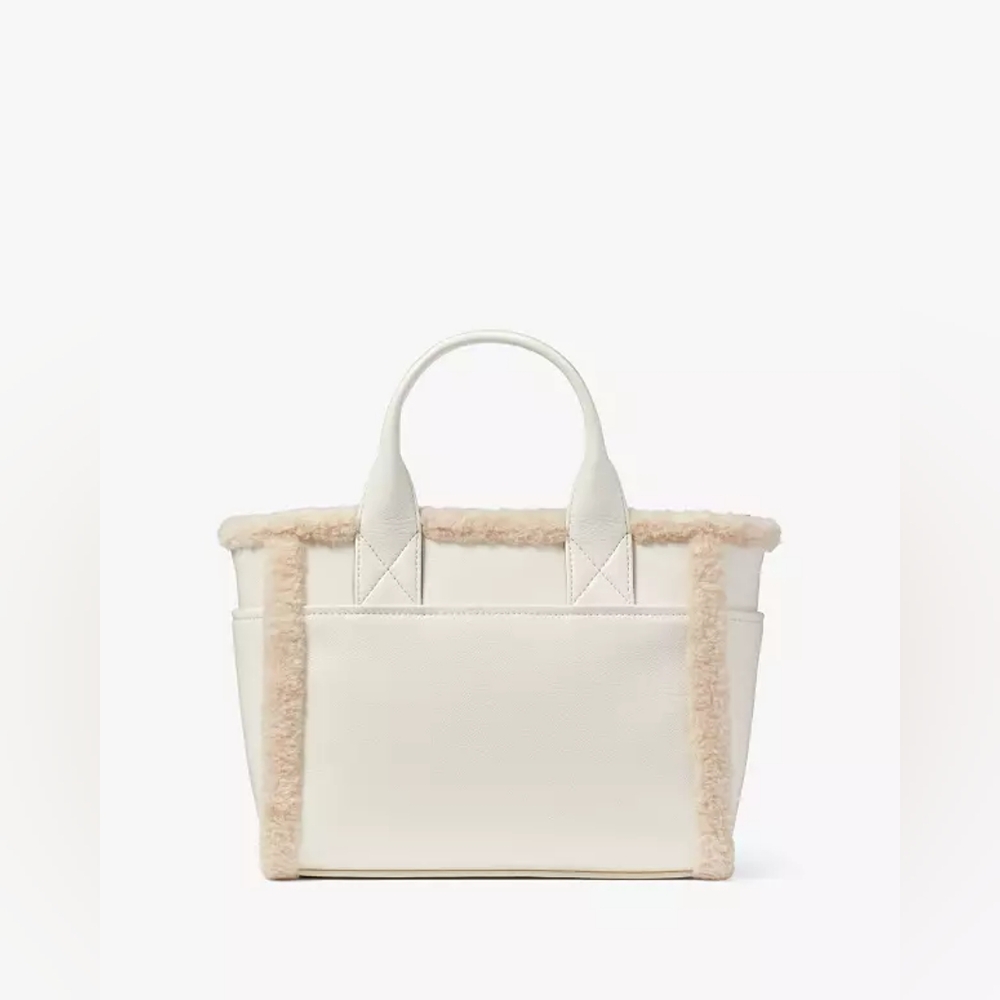 Kate Spade White Tan Jett Faux Fur Shearling Small Tote Purse Crossbody Bag - Picture 5 of 12
